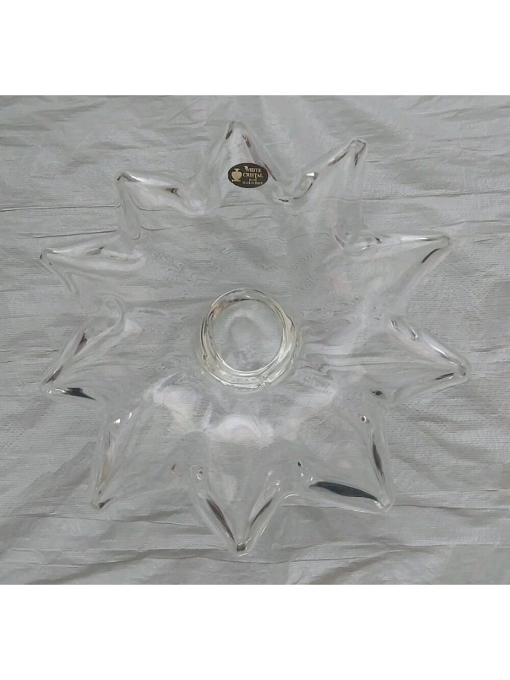 Vintage White Cristal Star Bowl Hand Made Italy Clear Glass Centerpiece MCM